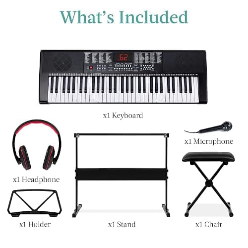 Best Choice Products 61-Key Electronic Keyboard Piano Portable Electric Keyboard Complete Beginner Set w/LED Screen, Stand, Bench, Headphones - Black thumbnail 4