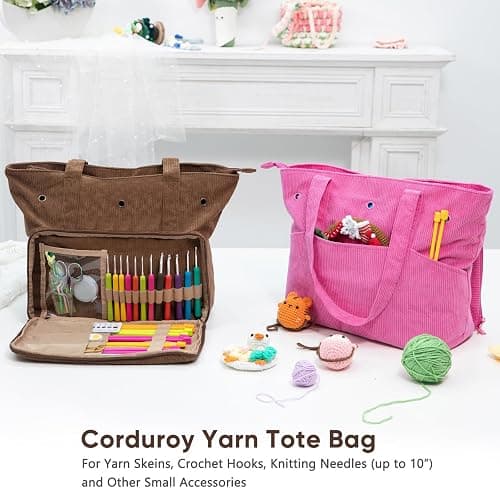 MYBAGZING Large Yarn Tote Organizer – Corduroy Knitting Storage Holder for Yarn, Hooks & Accessories, Portable Craft Carryall for Crocheting Lovers, Mother’s Day Gift thumbnail 6