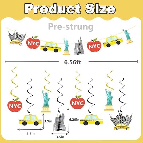 New York Themed Party Decorations | NYC Banner Sign with Hanging Swirls,New York City Theme Birthday Party Decor Supplies thumbnail 3