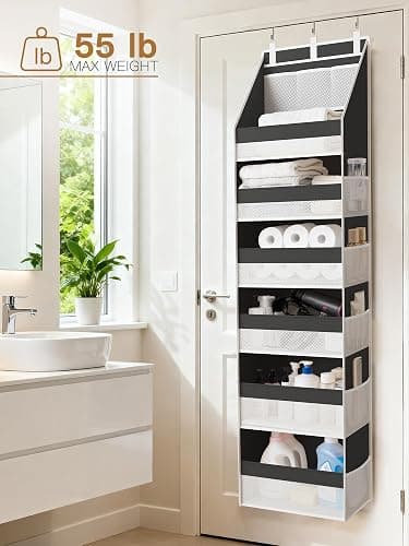 Criusia Over the Door Organizer, Heavy-Duty 6-Shelf Hanging Storage with 13 Mesh Pockets, 55lbs Capacity Behind the Door Storage for Nursery, Bathroom, Bedroom, and Dorm, Black thumbnail 2