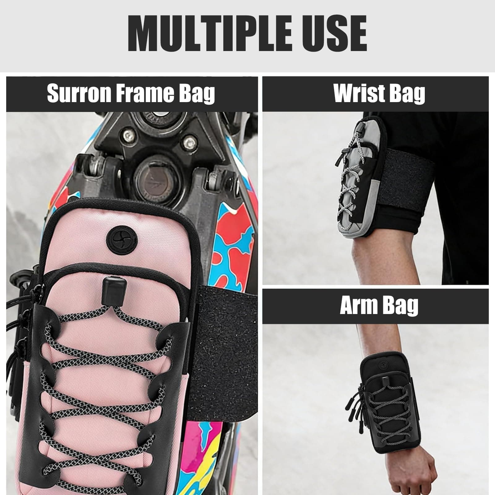 Waterproof Front Frame Storage Bag for Electric Dirt Bikes – Tool & Battery Pouch with Reflective Design, Wear-Resistant, Compatible with Surron Light Bee X/S, Talaria MX3 MX4 MX5, Segway X160 (Black) thumbnail 8