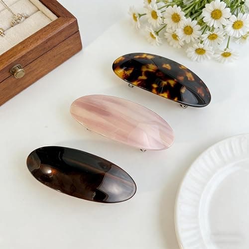 3PCS French Hair Barrettes for Women Large Acetate Ponytail Barrette Tortoise Shell Hair Barrettes Vintage No Slip Hair Accessories Gifts for Women Girls Thick Hair thumbnail 5