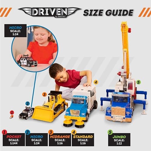 Driven by Battat – 7-Inch Flatbed Truck Toy with Lights & Sounds, Movable Parts, Construction Vehicle for Boys & Girls, Durable Design, Realistic Details, 3+ Years Toy for Kids thumbnail 3