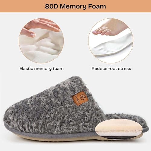EverFoams Women's Fuzzy Slip-on Slippers Warm Cozy Soft Lightweight Memory Foam Indoor House Shoes thumbnail 5