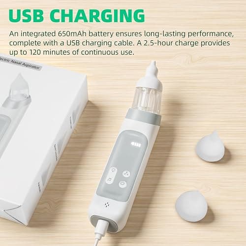 Aspiratore nasale neonato - Aspiratore nasale per neonati e bambini con 5 livelli di aspirazione regolabili e 3 punte in silicone, funzione musicale e luci a LED thumbnail 6
