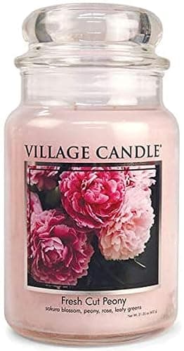 Village Candle Fresh Cut Peony Large Glass Apothecary Jar, Scented Candle, 21.25 oz. - Image 1