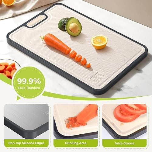 Titanium Cutting Board Double Sided Food Grade, Pure Titanium/PP for Kitchen, Cutting Board Easy to Clean[15.5”*10.5”+12”*8.5”] thumbnail 6