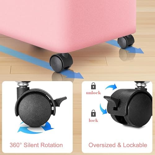 Laundry Hamper with Wheels,20 Gal (75L) Laundry Basket with lid Rolling Clothes Hamper Foldable Dirty Clothes Basket on wheels with Bamboo Frame and Bag for Bedroom, Dorm, Laundry Room-Pink thumbnail 4