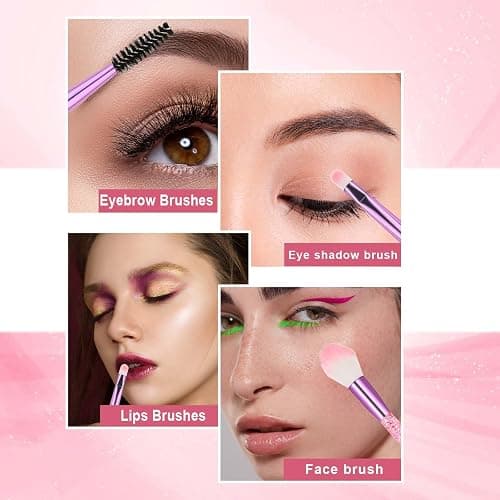 10 PCS Glitter Crystal Makeup Brush Set Cute Makeup Brushes Bling Professional Concealer Eye Shadow Eyeliner Blush Lip Blending Synthetic Brushes Tools Kit Face Cosmetics Blending Brushes for Women thumbnail 2