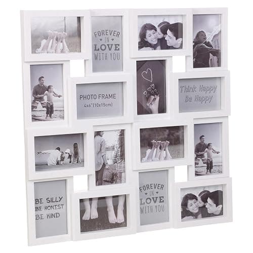 Large Multi Aperture Collage Picture Photo Frame Holds 16 Photos 6x4 Wood Look Square 3D Wall Display Decor (White) - White thumbnail 3