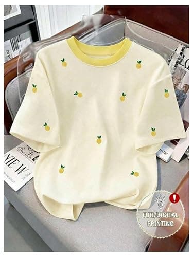 RoseSeek Women's Lemon Print Cute Tops Crew Neck Short Sleeve T Shirts Casual Summer Tops thumbnail 3