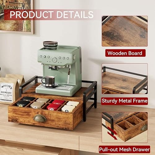 IBUYKE Tea Bag Organizer,Tea Box with Drawer,Brown TCJ004H | Wood Tea Bag Holder for Countertop 2 Tier Tea Station Organizer with Metal Frame for Kitchen Cabinet Coffee Station Office thumbnail 7