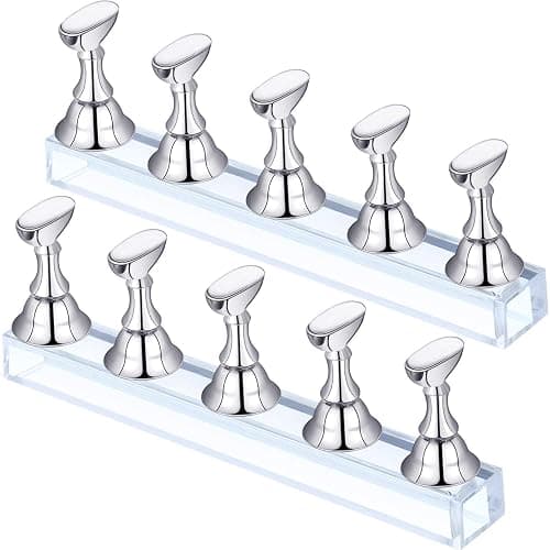 Blulu 2 Sets Nail Stand for Press on Acrylic Nails Display Practice Magnetic Fake Nail Holder for Painting Nails for False Fingernail Manicure Tool Home DIY Salon Supplies(Silver) - Image 1