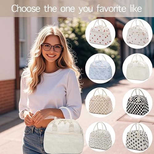 Carry bloom Lunch Box for Women, Insulated Lunch Bag Cute Corduroy Lunchbox Reusable Tote Bags for Work (beige corduroy) thumbnail 9