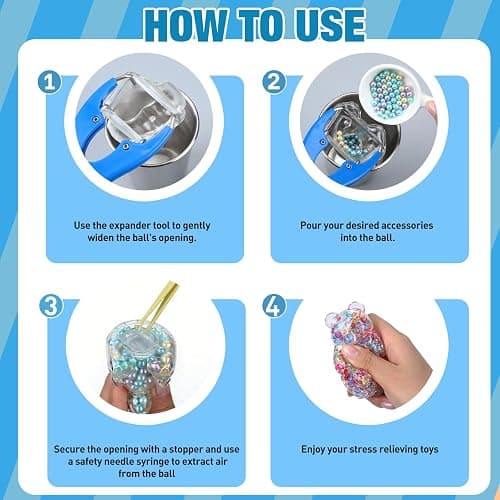 Simgoing 24 Pcs DIY Stress Ball Making Kit, Blank Ball Skin, Bear | Vacuum Device Expander Tool Included, Your Own Fidget Pressure Balls, Sensory Relief for Adults, DIY Craft Activity Set thumbnail 4