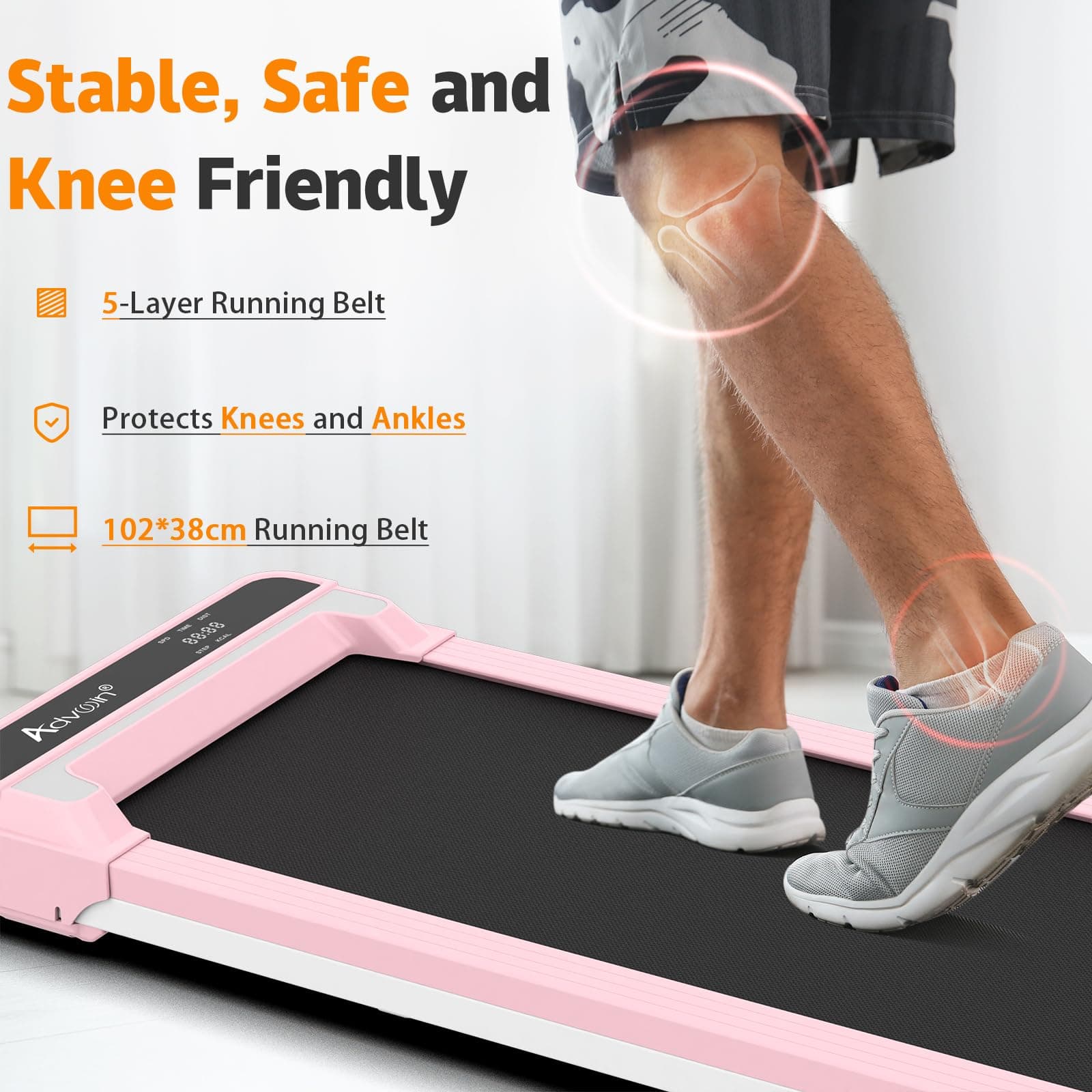 Advwin 3 in 1 Walking Pad Treadmill, Under Desk Treadmill for Home, Compact Portable Electric Walking Jogging Machine with Shock Absorption|Non-Slip|LED Display|Quiet Motor|120KG Capacity thumbnail 5