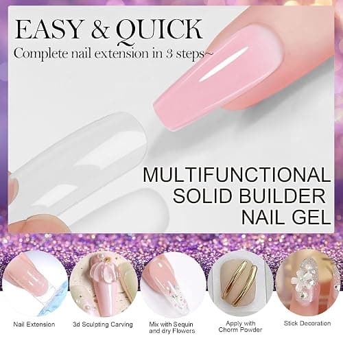 NAILGIL Clear and White Solid Builder Gel For Nails, Flower 3D Nail Art Sculpture Non-Sticky Hand Clear Extension Gel Sock Off UV LED Salon DIY at Home-30g/1oz thumbnail 5