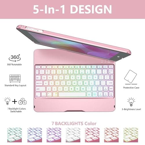 MMK Keyboard Case Compatible for 9.7 Inch 2018 6th Gen, Detachable Wireless Bluetooth Keyboard Compatible with 2017 (5th Gen)- Air 2/ Air Case, Magnetic Auto Sleep/Wake (Rose Gold) thumbnail 3