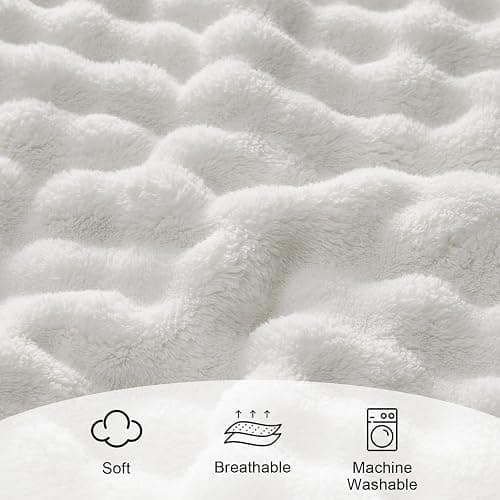 Lotus Karen 3D Bubble Fleece Blanket for Couch - Ultra Soft Fluffy White Throw Blanket for Sofa Bedroom, Lightweight Cozy Throw for All Season, Adults Women Kids Off White, 50"x60" thumbnail 8