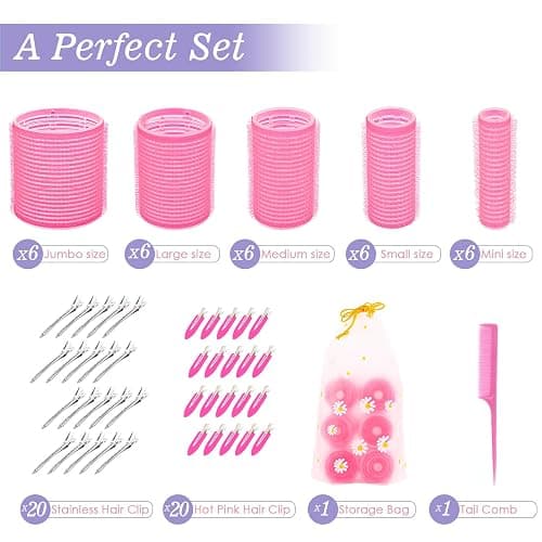 5 Size Hair Rollers, 72Pcs Roller Set, Hair Curlers for Blowout Look Long, Short Hair, Jumbo Large Big Small 30 Hair Rollers, 40 Roller Clips, Tail Comb, Storage Bag thumbnail 2
