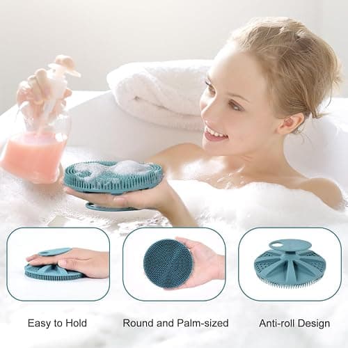 INNERNEED Food-Grade Soft Silicone Body Scrubber Shower Brush, Dark Green | Handheld Cleansing Skin Brush, Gentle Exfoliating and Lather Well, Hygienic Bath Scrub for Women, Men thumbnail 2