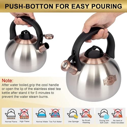 3.1 Quart Teal Whistling Tea Kettle for Stove Top, Food Grade Stainless Steel thumbnail 6