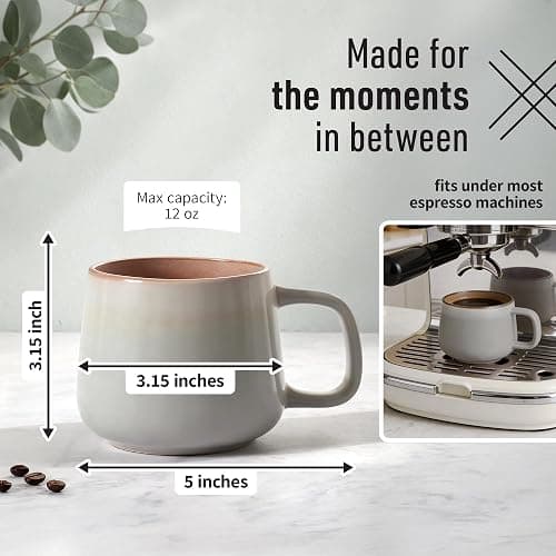Ava Nord Ceramic Coffee Mugs Set of 4 | 12 oz Stoneware Coffee Cups | Lead-Free, Non-Toxic | Microwave and Dishwasher Safe | Comfortable Handle | Aesthetic Nordic Design for Tea and Latte | Sage Ash thumbnail 3