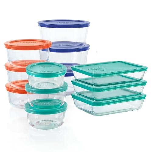 Pyrex Simply Store (12-Pack) Glass Food Storage Containers Set, (1, 2, & 3 Cup) Meal Prep Containers With BPA-Free Lids, Dishwasher & Microwave Safe - Image 1