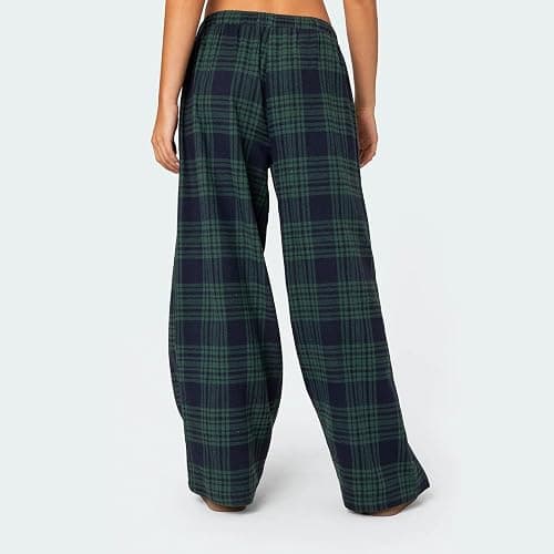 Women's Plaid Pajama Pants Low Rise Gingham Lounge Pants Plaid Pj Pants Sleep Bottoms Wide Leg Trousers Streetwear - Baggy Blue - Small thumbnail 5