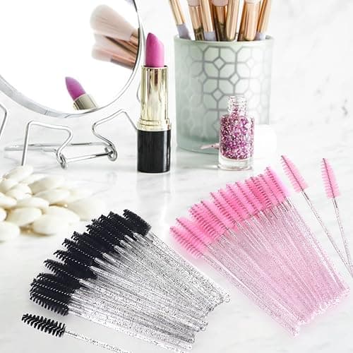 200 Pcs Disposable Mascara Wands,Lash Spoolies Crystal Eyebrow Spoolies Brush Eyelash Applicator Tool Spoolies for Eyebrow,Used for Eyelash Extension Eyebrows Cosmetics(Black and Pink) thumbnail 2