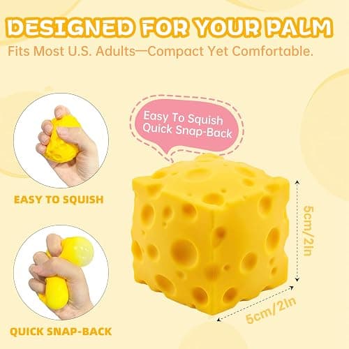 2 Inch Cheese Squishy, Snaps Back Quickly & Non-Sticky Anxiety Relief Toy, Improving Focus, Ideal Sensory Melters for Desk Decor & Stocking Stuffers, Perfect for Office, Home, or School (1, Yellow) thumbnail 2