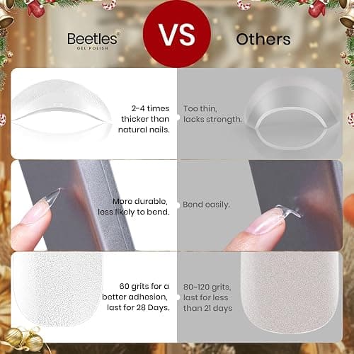 Beetles Gel Nail Tips Etch-X, Almond Short Christmas Limited Set, 288pcs 12 Sizes, Pre-Etched Half Matte Full Cover Soft Acrylic False Nail Tips Almond Shape Easy DIY Extension Salon Gift for Women thumbnail 5