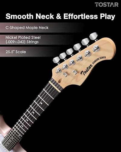 Tostar 39" Full Size Electric Guitar Kit For Beginners and Adults, SSS Pickup Guitarra Electrica Set Includes Tremolo Bridge, Lightweight Matte Finish, Amp, Strings, Gig Bag, Birthday Gifts, Champagne thumbnail 7