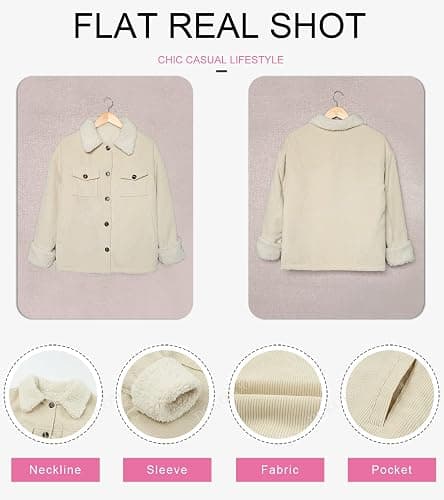 Dokotoo Corduroy Sherpa Jacket for Women Button Down Fleece Fur Collar Winter Warm Coat thumbnail 5