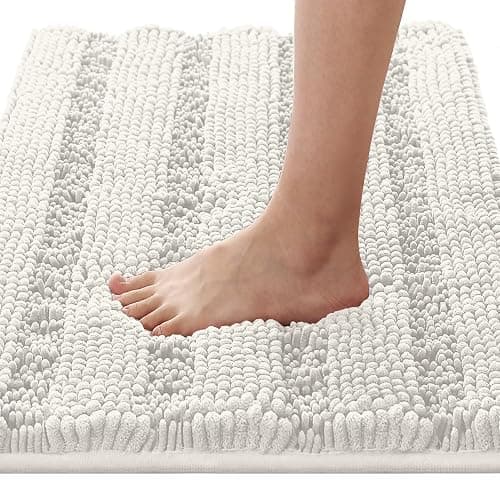 H.VERSAILTEX Bath Rugs for Bathroom Non Slip Bath Mats Extra Thick Chenille Striped Rug 20" x 32" Absorbent Non Skid Fluffy Soft Shaggy Washable Dry Fast Plush Mat for Indoor, Bath Room, Tub - Cream - Image 1