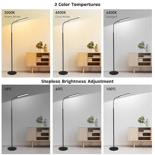 Dimunt LED Floor Lamp, Bright 15W Floor Lamps for Living Room with 1H Timer, Stepless Adjustable 3000K-6000K Colors & Brightness Standing Lamp with Remote & Touch Control Reading Floor Lamps thumbnail 4