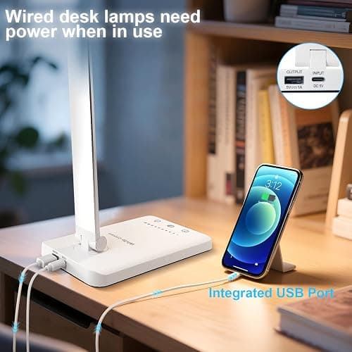 White crown LED Desk Lamp Dimmable Table Lamp Reading Lamp with USB Charging Port, 5 Lighting Modes, Sensitive Control, 30/60 Minutes Timer (White, First-Generation) thumbnail 3