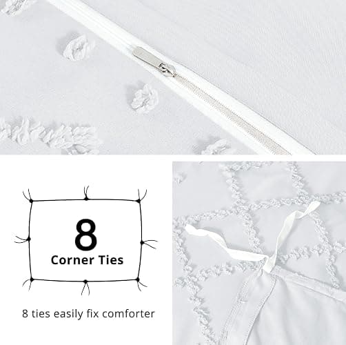 HYMOKEGE Twin Duvet Cover, Boho Tufted Twin Duvet Cover Set 3 Pieces, Soft & Lightweight Shabby Chic, Embroidery Bedding Set for All Seasons, 68" × 90" & 1 Pillow Sham, White thumbnail 5