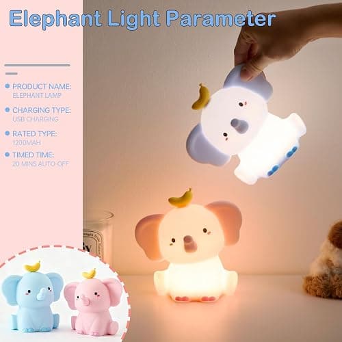 Elephant Lamp, Elephant Cute Night Light Gifts, Rechargeable Bedside Nightlight, Dimmable Squishy Silicone Animal Touch Lamp, Baby Room Decor, Small Night Light for Kids Teens Boys Girls Lovers thumbnail 7
