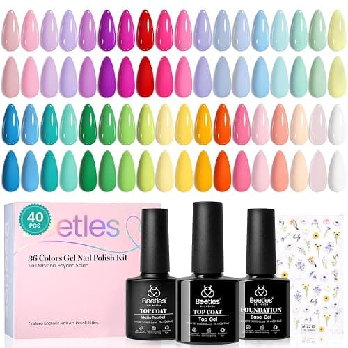 beetles Pastel Easter Gel Polish Set - Petal Symphony Collection, 40 Pcs 36 Colors Gel Polish Set Spring Colors Pink Red Green Blue Color Gel with Base&Glossy Matte Top Coat UV LED Nail Art thumbnail 7