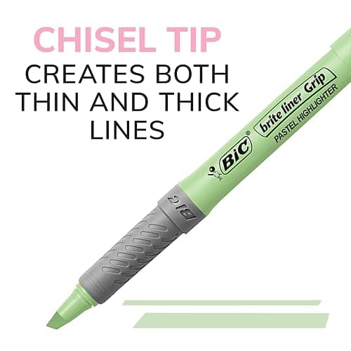 BIC Brite Liner Grip Pastel Highlighter Set, Chisel Tip, 12-Count Pack of Pastel Highlighters in Assorted Colors, Cute Highlighters for Bullet Journaling, Note Taking and More thumbnail 5