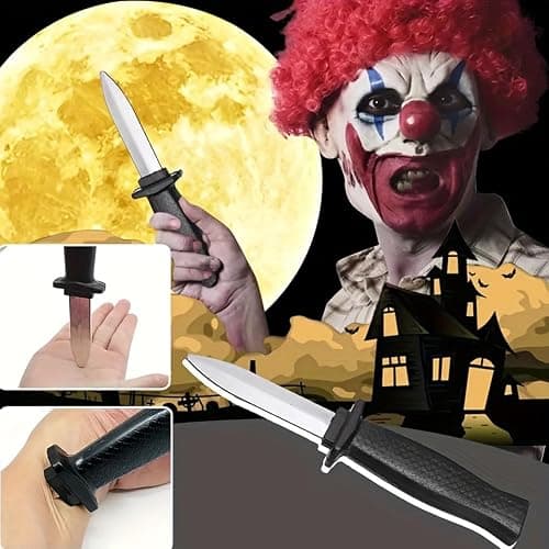 GUDVES Retractable Knife Prop Knife Fake Knife False Trick Gadget Toy Disappearing Dagger Plastic Halloween Fools Day Party Trick Costume Knife (3 PCS A) thumbnail 5