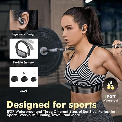 HAOYUYAN Wireless Earbuds, Sports Bluetooth Headphones, 80Hrs Playtime Ear Buds with LED Power Display, Noise Canceling Headset, IPX7 Waterproof Earphones for Workout/Running (Black) thumbnail 5