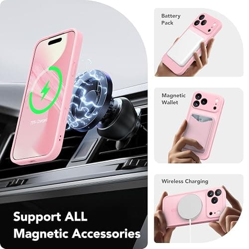 CAPRARO Magnetic for iPhone 17 Pro Case, Upgraded [Full Camera Protection] [Compatible with MagSafe] Protective Translucent Matte Women Girl Phone Case Cover, Peach Pink thumbnail 3