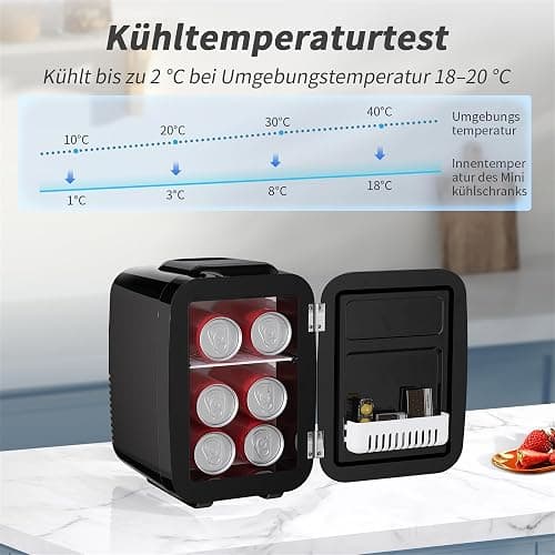 YASHE Mini Kühlschrank, 4 Liter Mini-Kühlschränke für Kosmetik, Getränke, 220V AC/ 12V DC Thermoelektrische Kühlung und Erwärmung, Kleiner Kühlschrank für Schlafzimmer, Büro, Wohnheim, Auto (Schwarz) thumbnail 4