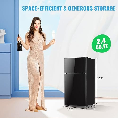 DEMULLER 45L Mini Fridge with Freezer & Double Door Small Size Tiny Refrigerator with 7 Temperature Control Knob Only Suitable for One Person Use Black thumbnail 3