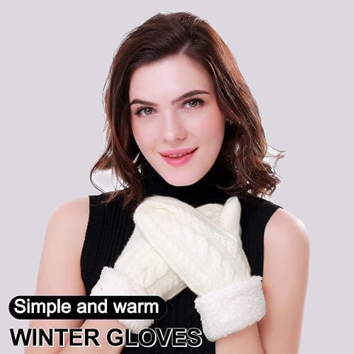 Women's Winter Gloves Warm Lining - Cozy Wool Knit Thick Gloves Mittens thumbnail 6