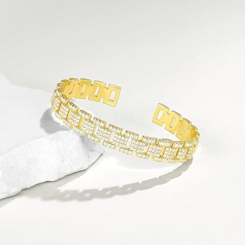 KELORIS PATH Gold Cuff Bracelets for Women, 14k Gold Plated Open Twisted Adjustable CZ Cuff Bangles Dainty Jewelry Gifts thumbnail 6