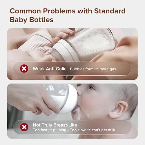 Thyseed Anti-Colic Glass Baby Bottle for Breastfed Infants, Natural Feeding, Breast-Like Newborn Slow Flow Nipple (1m+), 5 oz, 2 Pack thumbnail 3