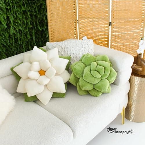 Green Philosophy Co. Succulent® Pillow 16" – Soft 3D Decorative Flower Throw Pillow, Unique Olive Green Plush Flower Cushion, Perfect for Couch, Sofa, Bedroom Decor, Gift for Plant Lovers thumbnail 5